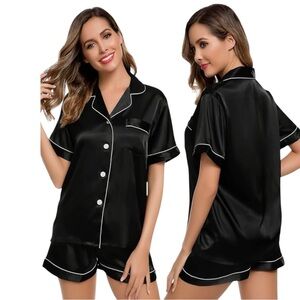Black Satin Pajama Set women’s 2XL